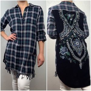 Navy Plaid Tunic with Embroidered Back